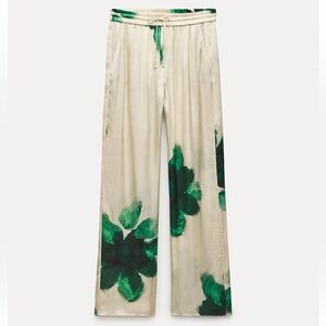 Zara ZW Collection Silk-Like Elastic Waist Floral Pants